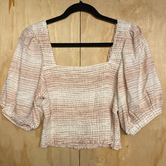 NWT Splendid Kira Smock Cropped Top rouged stripes Size L Color White multi - Picture 5 of 7